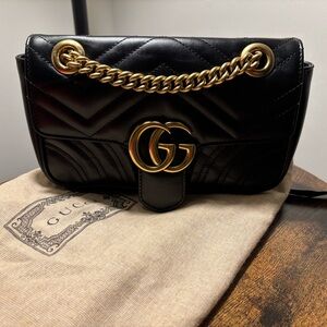 Gucci Black Quilted Leather Shoulder Bag with Gold Hardware